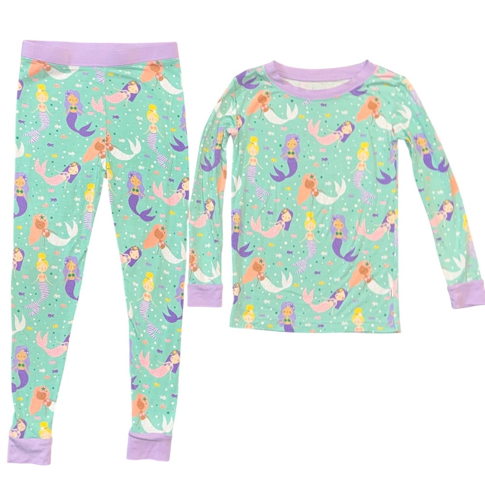 Little Sleepies Mermaid Sea Life Pajama Set 4T Green Purple Bamboo Viscose Pjs